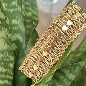 14 karat gold, vintage heart charm bracelet